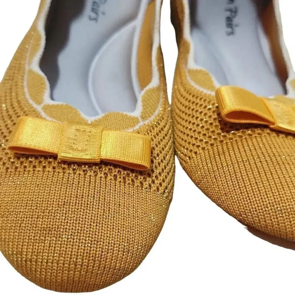 Dream Pairs Girls Size 11 Yellow Glitter Memory Foam Ballet Flat Shoes